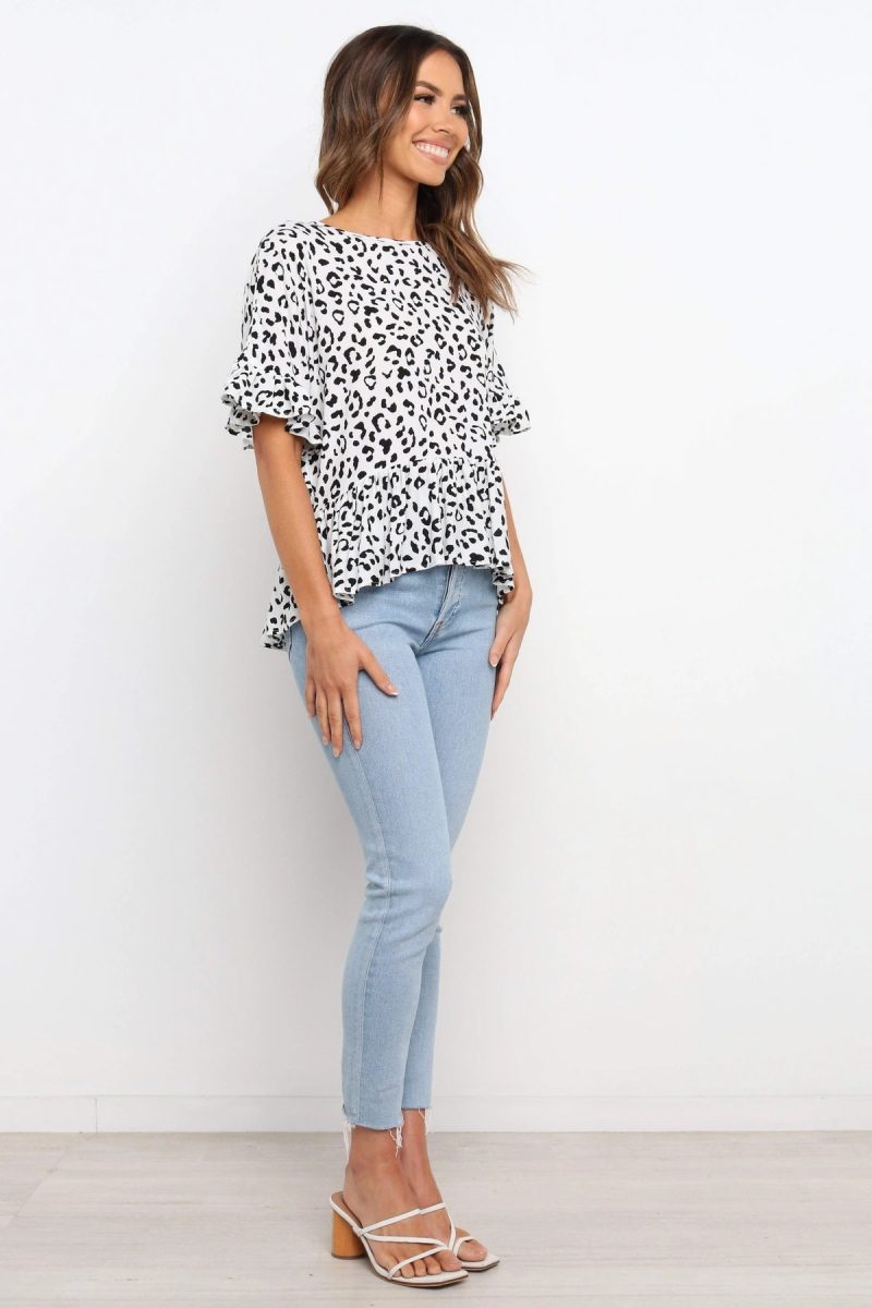 Spring Summer Short Sleeves Leopard Print Loose Shirt Top Women