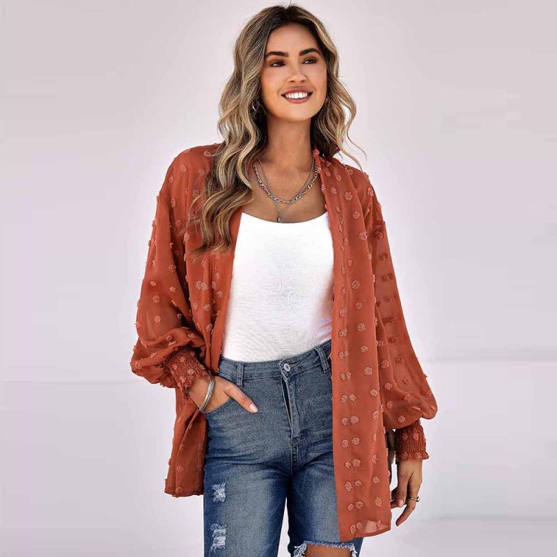 Autumn Tulle Sheer Long Sleeve Top Women Embroidered Thin - Image 2