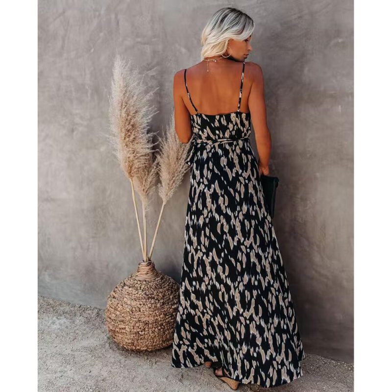 Popular Spring Summer Sexy Backless Print Slit Design Maxi Dress Cami Dress for Women - Image 4