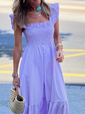 Spring Summer Sleeveless Elegant Mid Length Plaid Dress