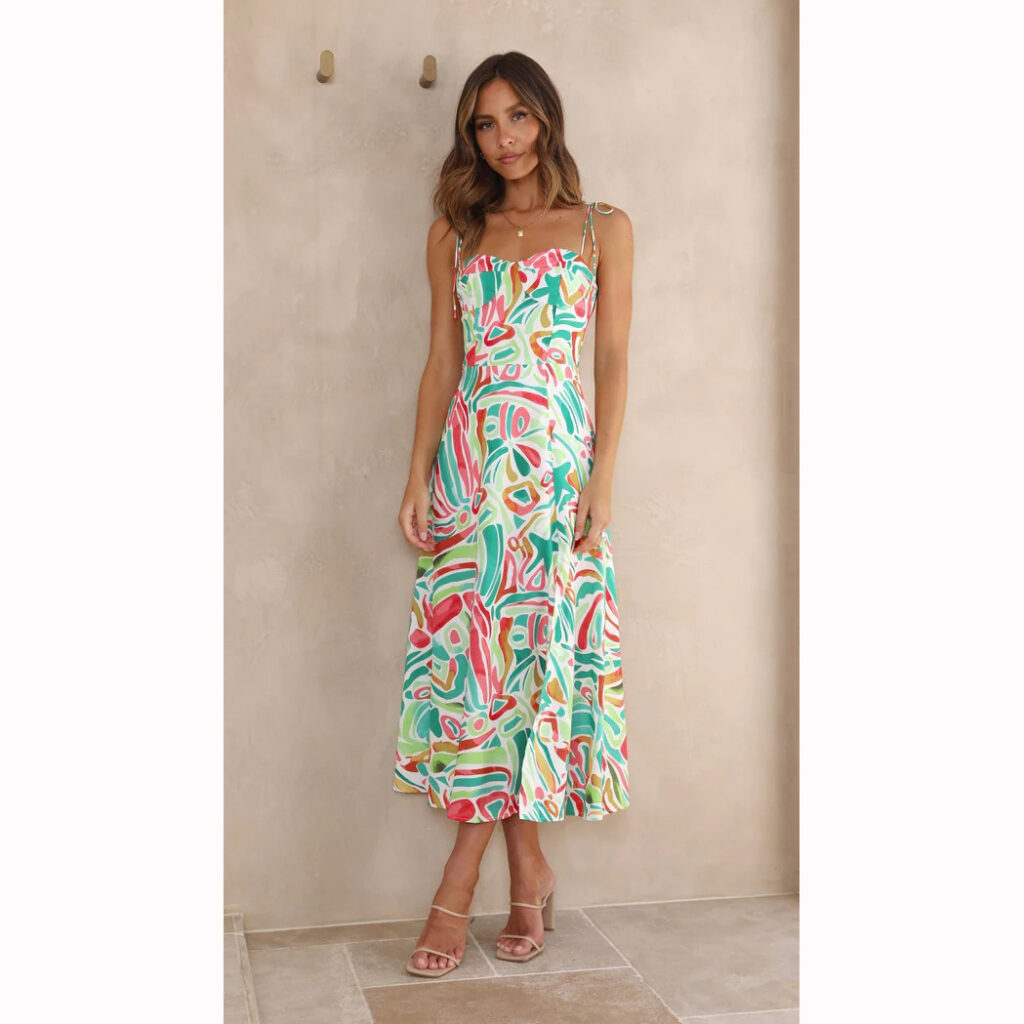 Fresh Sweet Summer Floral Print Lace up Dress - Image 3