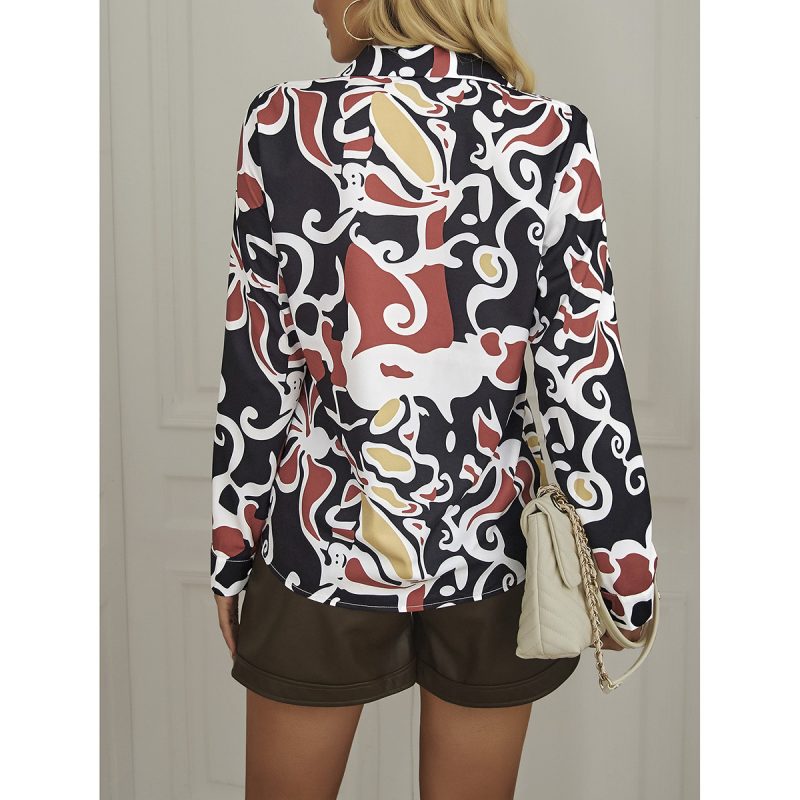 Spring Summer Office Printing Long Sleeve Shirt Top - Image 4