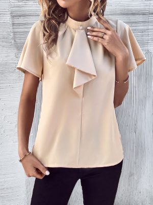 Women Clothing Shirt Women Short Sleeved Summer Bow