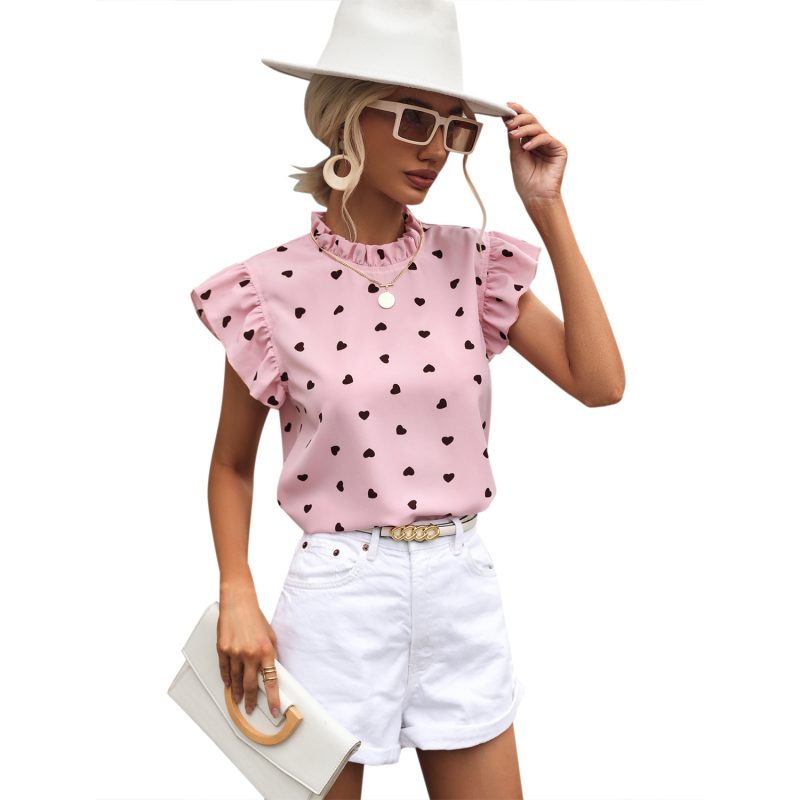 Women Clothing Casual Ruffled Short Sleeves round Neck Polka Dot Shirt Tide - Image 5