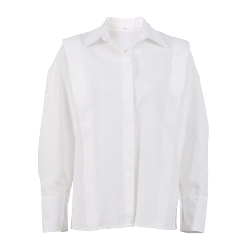 Spring New Right Angle Shoulder White Shirt Women Office Dignified Sense of Design Niche Long Sleeve Shirt - Image 5