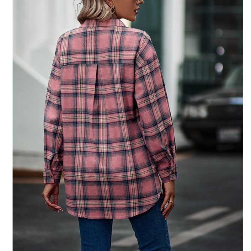 Women Autumn Winter Casual Loose Boyfriend Plaid Shirt - Image 2
