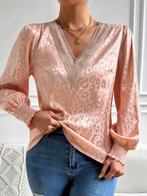 Design Lace V neck Patchwork Sexy Top Spring Summer Shirt