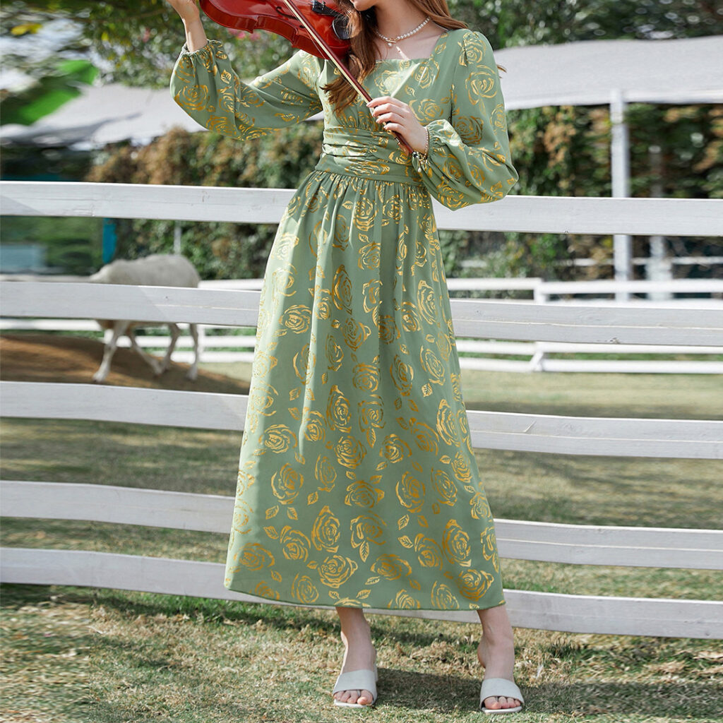 French Bronzing Dress Seaside Holiday Tea Break Waist Controlled Long Sleeves Spring Autumn Travel Dress