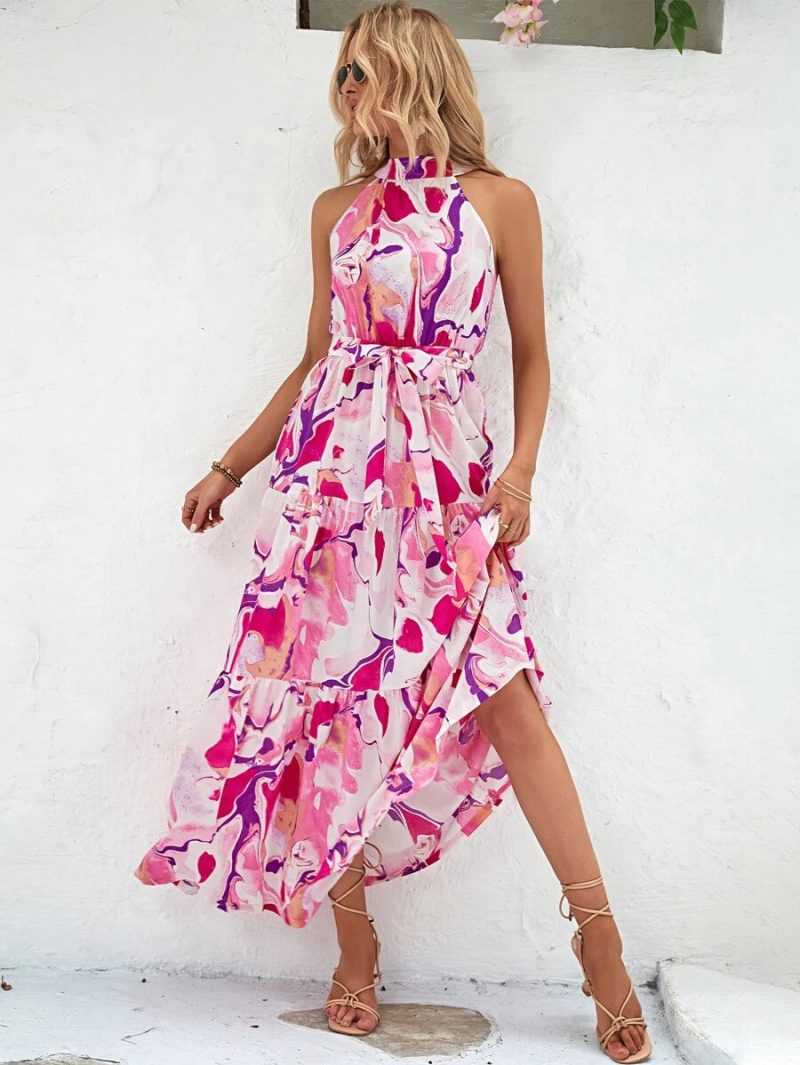 Women Summer Printed Bohemian Sleeveless Ruffled Dress - Image 4