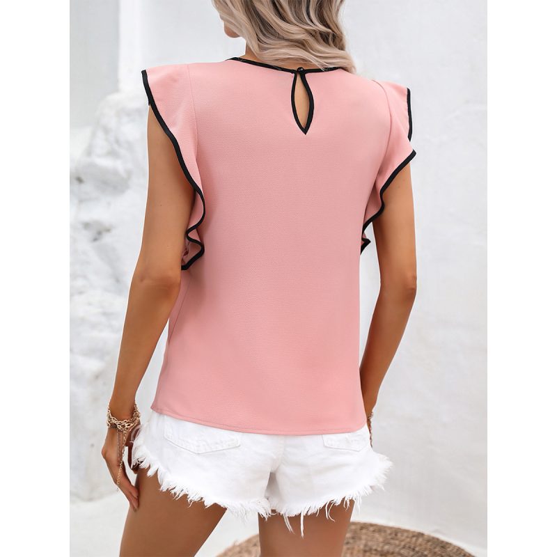 Eaby Shopee Casual Shirt Solid Color Hollow Out Cutout Collar Back Buttoned Sleeveless Shirt - Image 5
