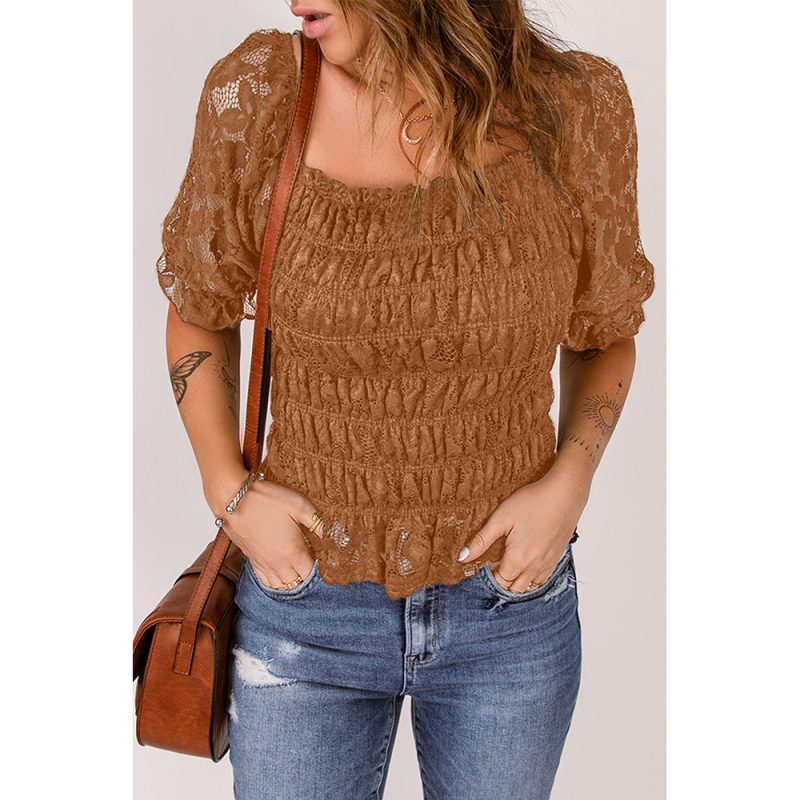 Summer Square Collar Chiffon Shirt Women Slim Fit Waist-Controlled Slimming Short Sleeve Top - Image 4
