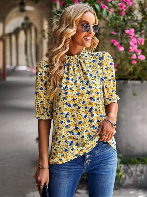 Women Casual Top Spring Summer Floral Shirt Women Vacation