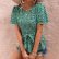 Summer Green Round Neck Polka Dot Cinched Women Top
