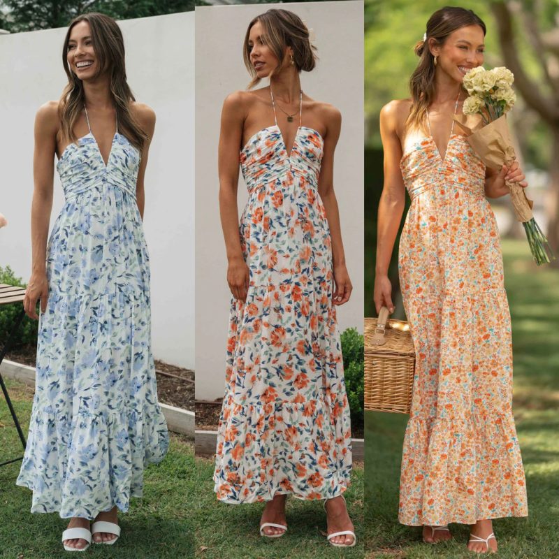 Summer Floral Deep V Plunge neck Backless Camisole Floral Dress - Image 5