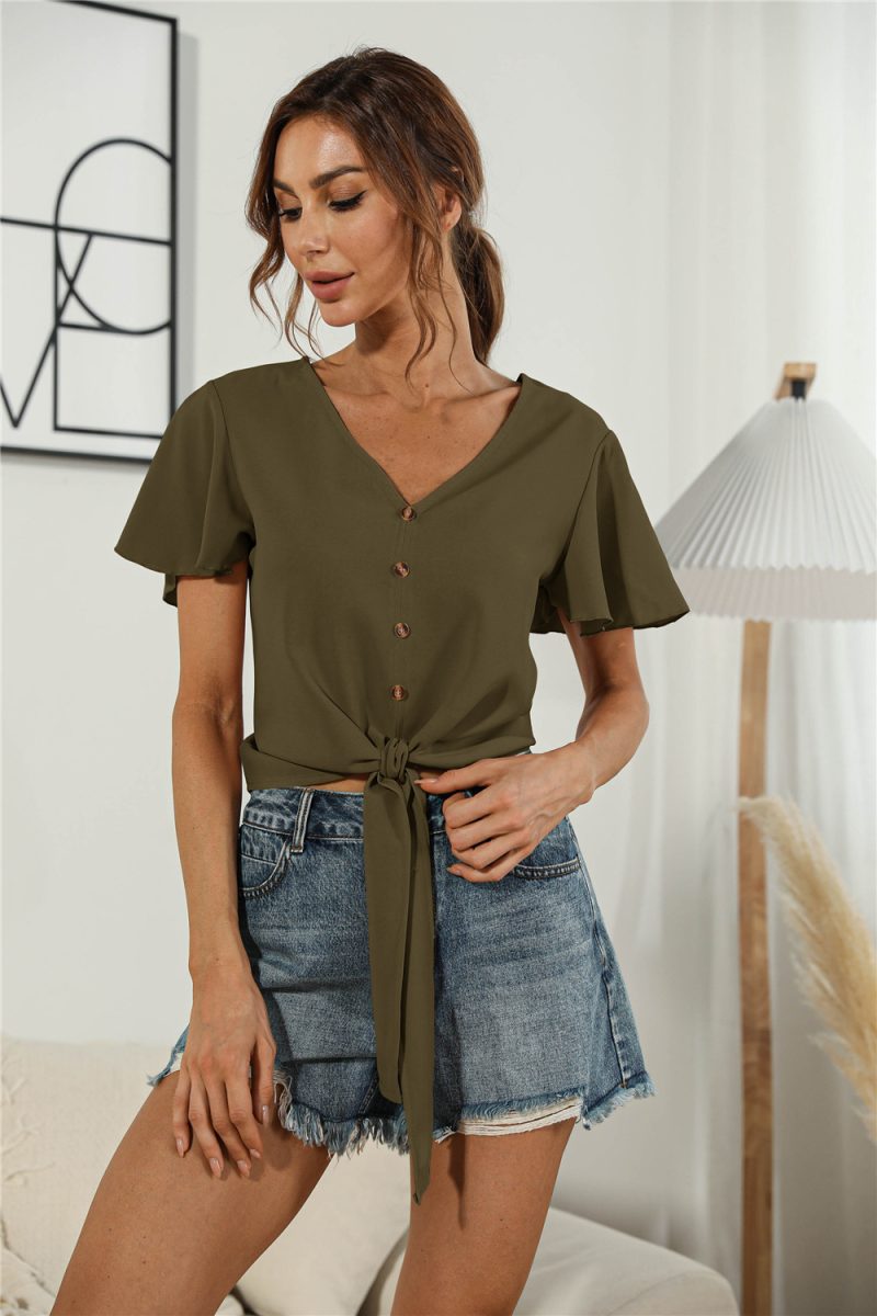 Summer Sexy V-neck Lace-up Top - Image 5
