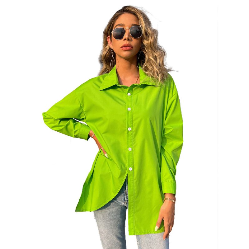 Women Clothing Shirt Solid Color Loose Long Sleeves Casual Top Women Women Clothing - Image 4