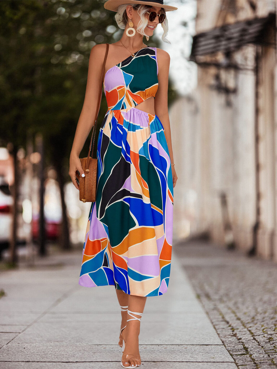 Spring Summer V neck Lace up Ruffle Sleeve Printed Jumpsuit - Image 4