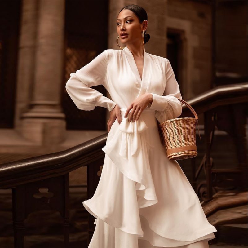 Spring Summer New Women Clothing Deep V Plunge Plunge Sexy Solid Color Dress Maxi Dress - Image 3