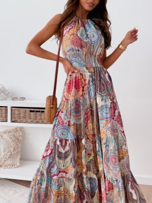 Sexy Floral Backless Dress Bohemian Maxi Dress