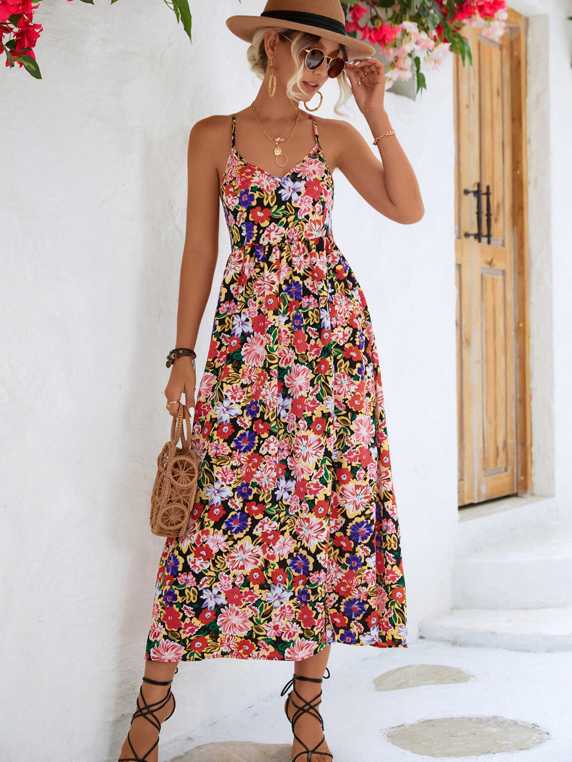 Spring Summer Women Clothing Backless Slit Strap Dress - Image 4