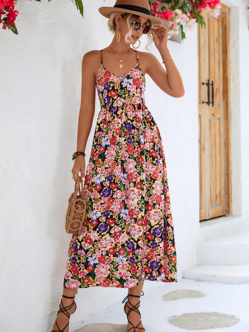 Spring Summer Women Clothing Backless Slit Strap Dress - Image 4