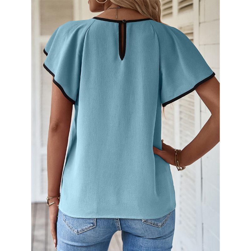 Eaby Shopee Casual Shirt Solid Color Hollow Out Cutout out V neck Back Buttoned Short Sleeve Shirt - Image 5
