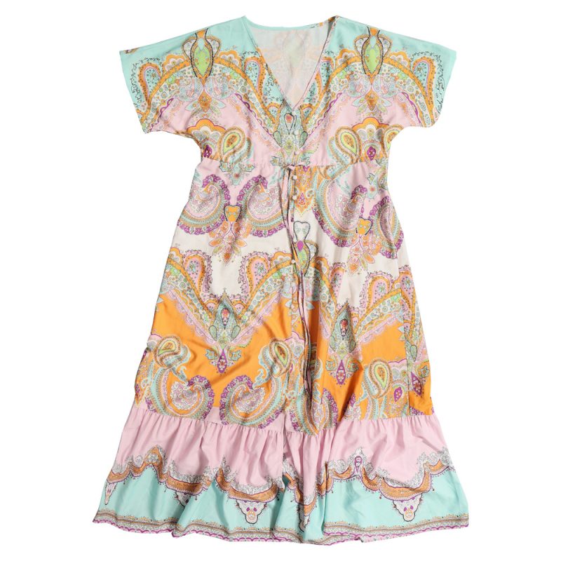 Women Clothing Bohemian Large Swing V-neck Beach Vacation Lace Printing Dress - Image 5