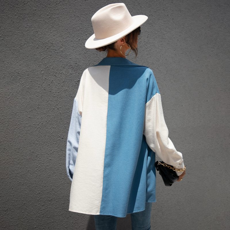Summer Spring New  Color Block Stitching Shirt for Women - Image 3