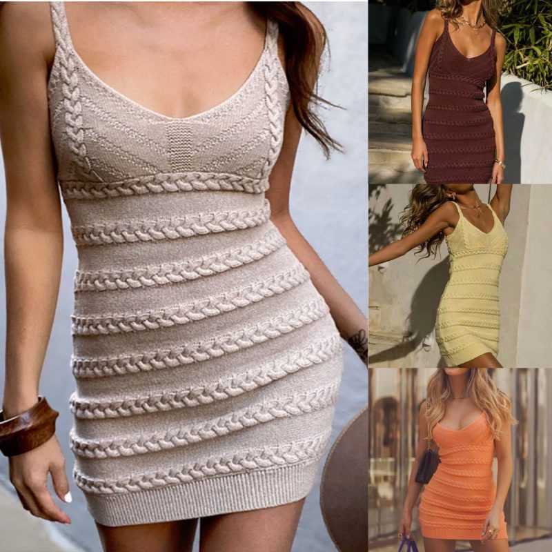 Early Spring New Niche Western Knitted Cami Dress Elegant Dress for Women - Image 5