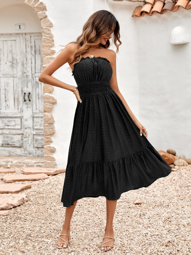Spring Summer Women Clothing Casual Solid Color Chest Cover Waist Dress Women - Image 3