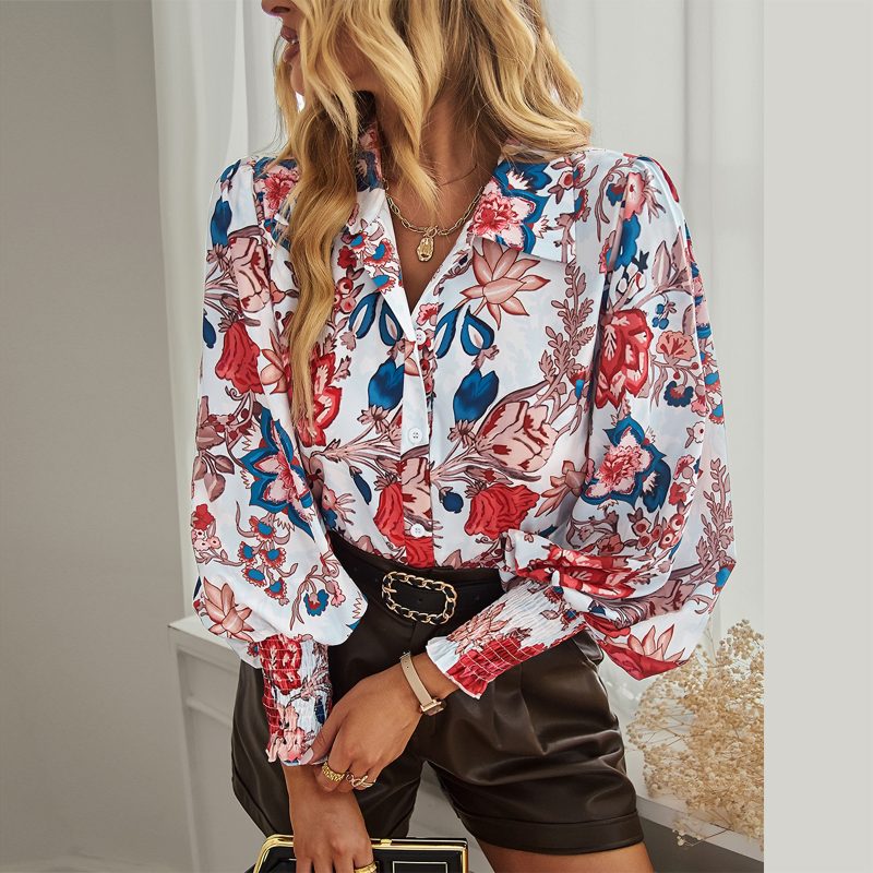 Women Long Sleeved Floral Collared Shirt Women Shirt Top - Image 3