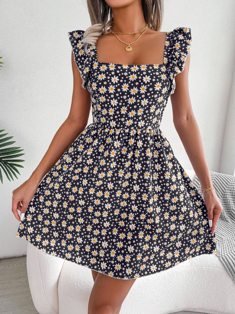 Spring Summer Backless Lace-up Daisy Print Casual Holiday Dress Women Clothing - Image 4