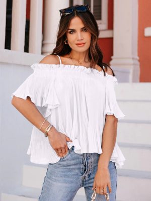 Pleated off Shoulder Wrapped Chest Strap Top with Lining