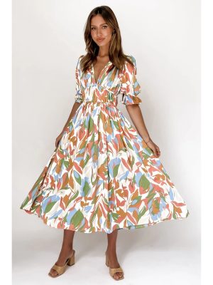 Spring Summer Digital Floral Print Fresh Sweet Mid-Length Dress