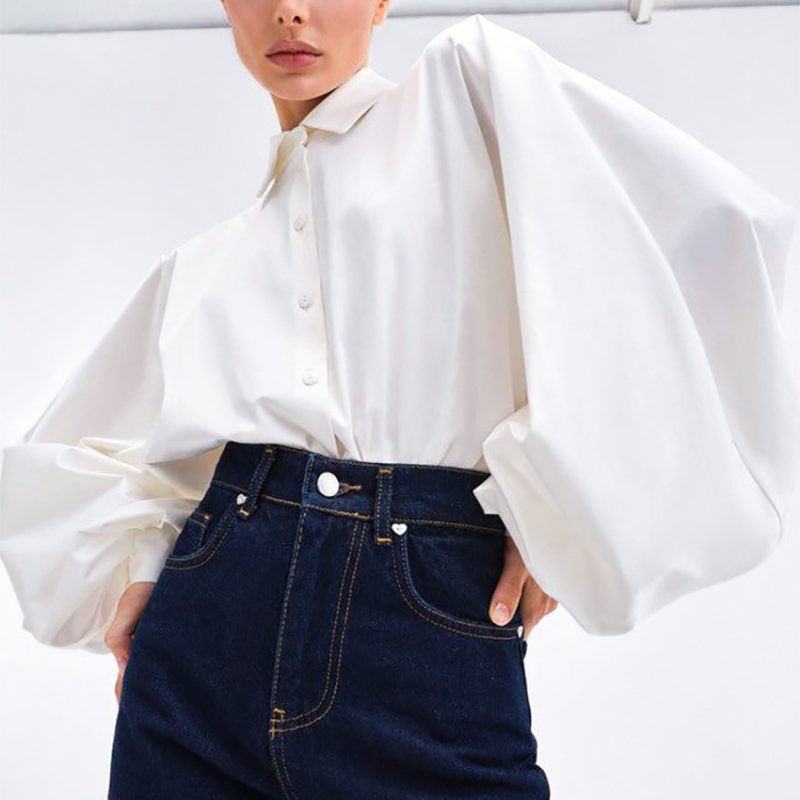 Summer French Satin High-Grade Niche Shirt Lantern Sleeve Ice Silk Cardigan Casual Solid Color - Image 4
