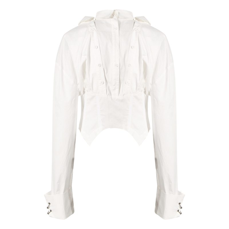 Shirt White Black Shirt for Women Niche Design Waist Trimming Shirt - Image 2