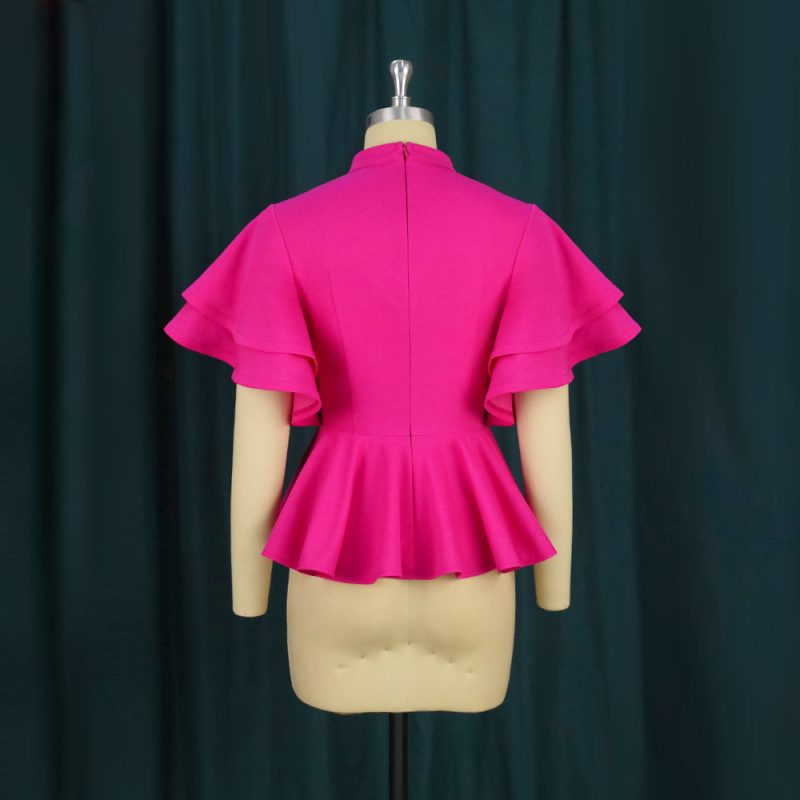 Women Summer U-Neck Ruffle Sleeve Short Sleeve High Waist Slim Fit Ruffled Party Shirt Party Top Women Tops - Image 3