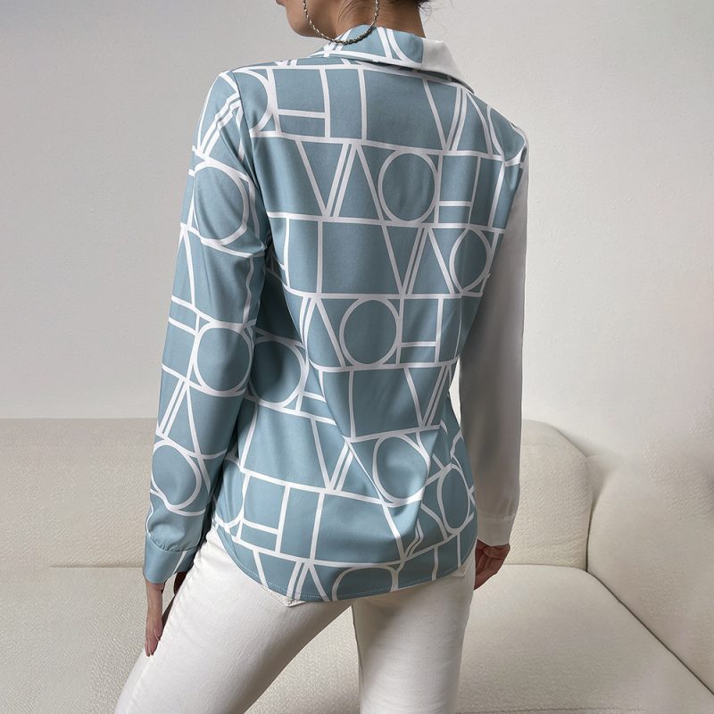 Design Contrast Color Long Sleeves Shirt Women Spring Summer Office Shirt - Image 4