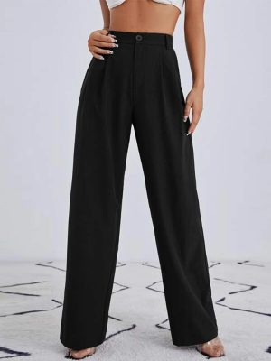 Work Pant Women Summer High Waist Casual Pants Loose Slimming Straight Draping Effect Wide Leg Pants