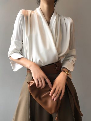 V-neck Shirt Women Spring French Elegant Drape Long Sleeve Shirt