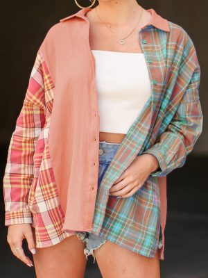 Fall Casual Plaid Stitching Thin Shacket Women