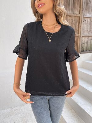 Women Clothing Summer Lace Short Sleeved T shirt Crew Neck Casual Women Top