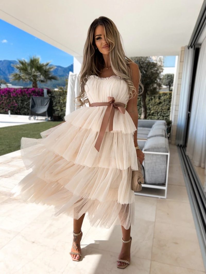 Mesh Elegant Bandeau Sexy Dress Cake Layer Dress - Image 2
