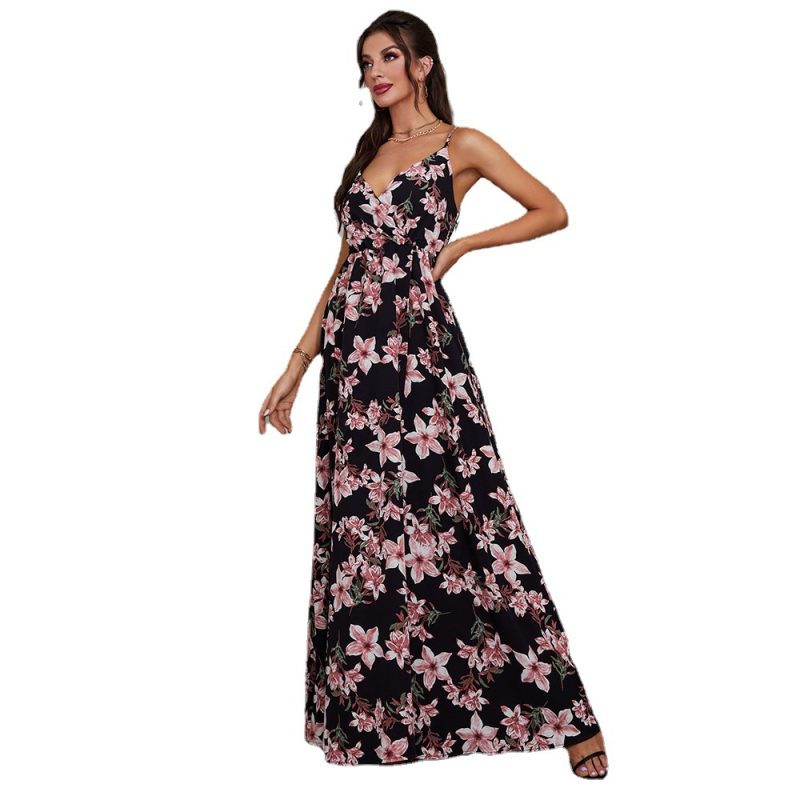 Women Clothing Cami Floral Print Maxi Dress French Dress Summer Sundress - Image 4