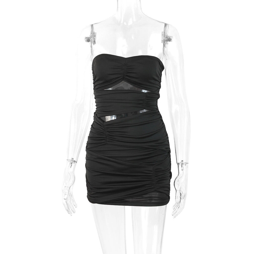 Women Pleated Dress Summer Sexy Tube Top Hollow Out Cutout Hip  Hollow Out Cutout - Image 5