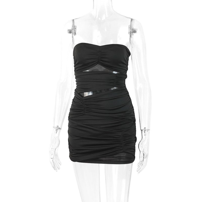 Women Pleated Dress Summer Sexy Tube Top Hollow Out Cutout Hip  Hollow Out Cutout - Image 5