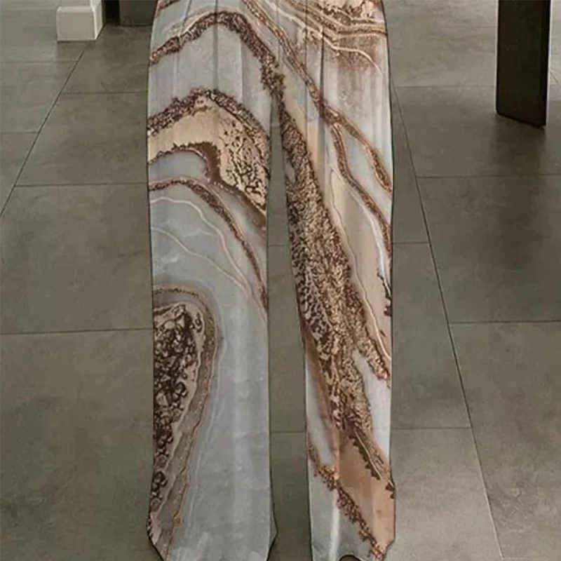 Women Clothing Printed Lace Stitching Sleeveless round Neck Loose Casual Jumpsuit Trousers - Image 3