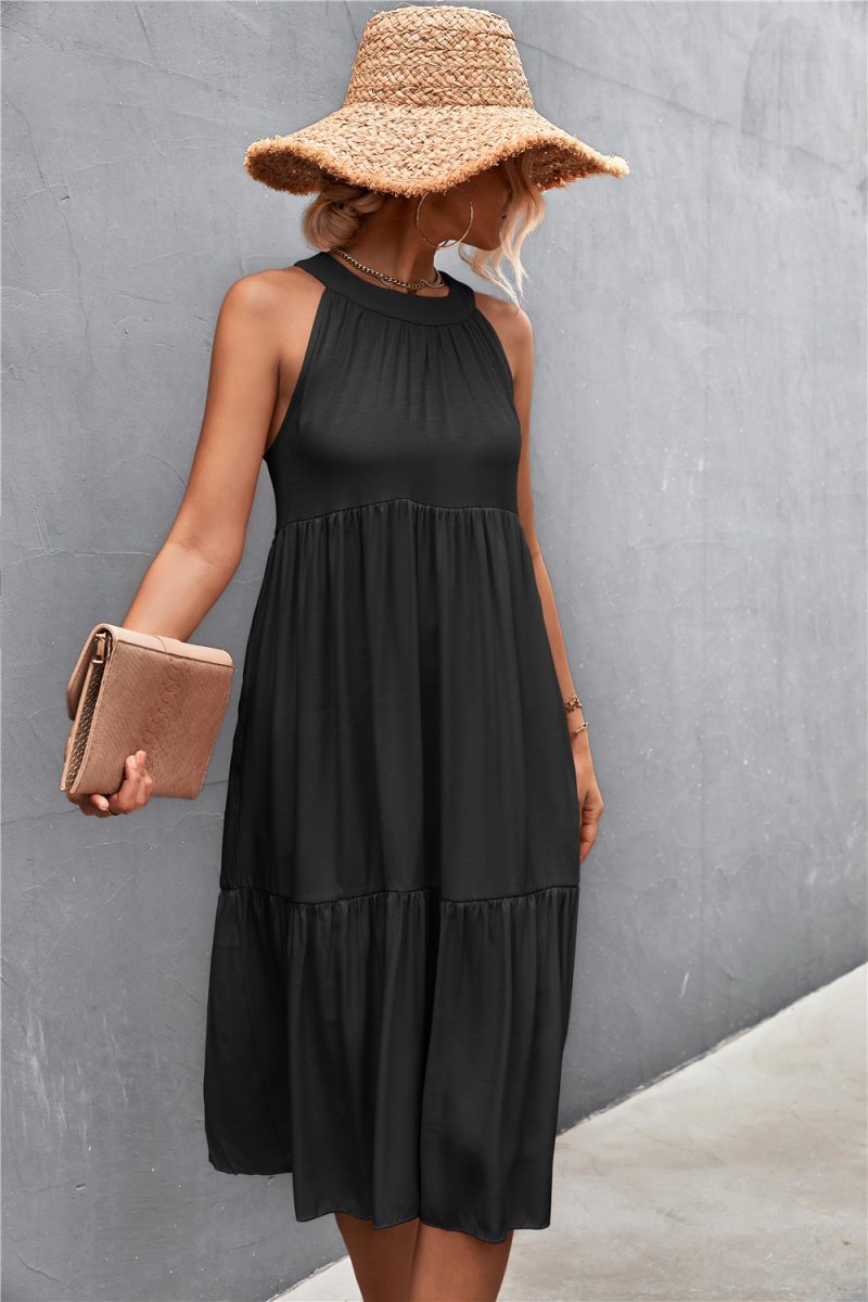 Women Clothing Spring Summer Popular Loose Casual Halter Stitching Dress - Image 3