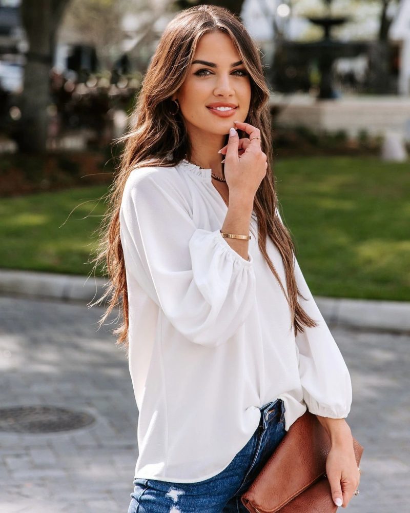 New Spring Autumn Women Clothing Cool Long Sleeve Shirt Solid Color Comfort Casual V-neck Loose Top Women Clothing - Image 2