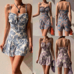 Summer Floral Print Wide Leg Suspenders Romper - Image 4